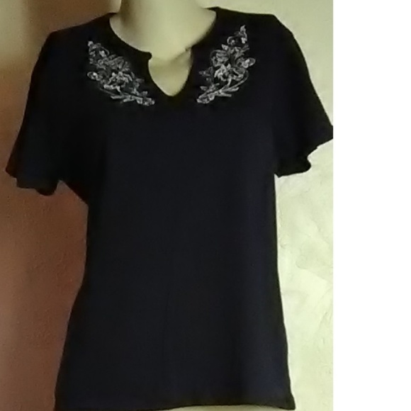 Bit & Bridal Navy Cotton Knit Top Size L - Picture 1 of 5